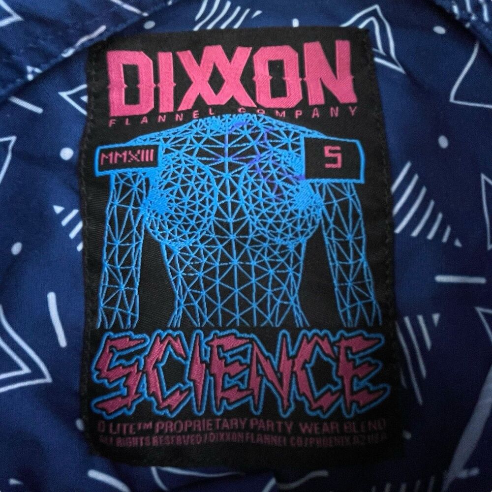 Dixxon Flannel Shirt Mens Small Weird Science Blue White Geometric Button Up
